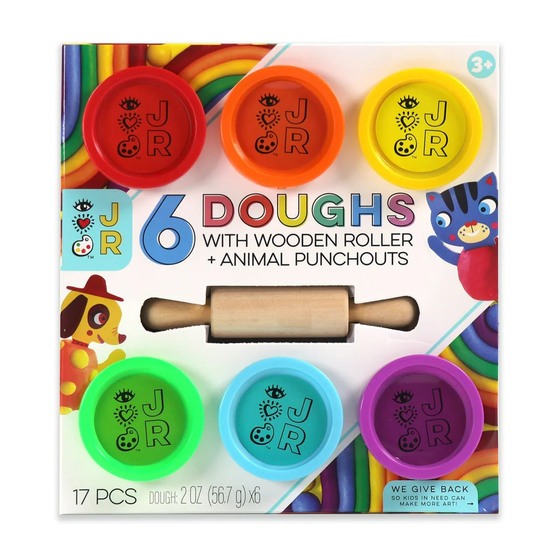 6 Doughs w/ Wooden Roller + Animal Punchouts