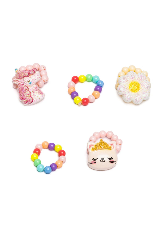 Flower, Kitty, Unicorn Elastic Ring Sets