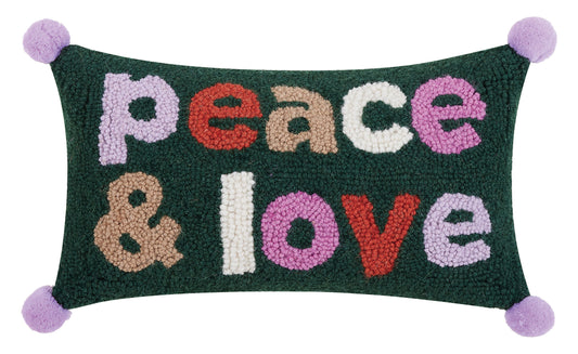 Peace & Love Pom Pom Hook Pillow Poly Filled