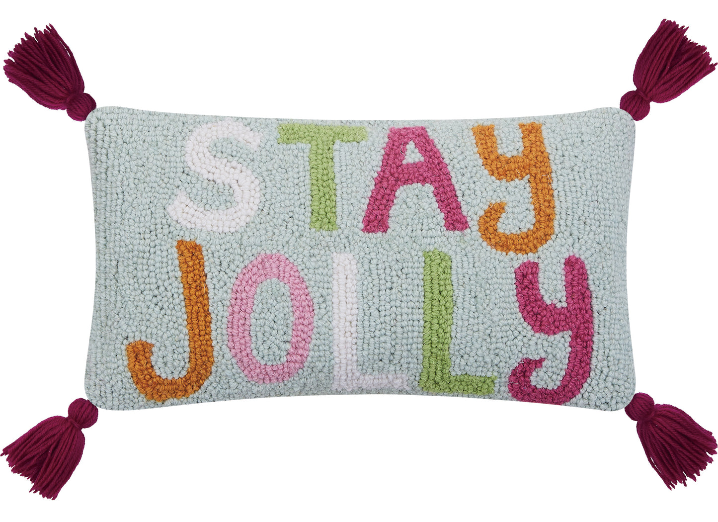 Stay Jolly w/Tassels Hook Pillow Poly Filled