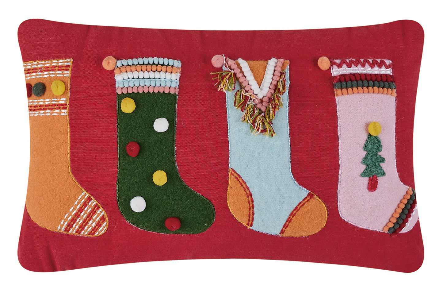 Boho Stockings Embroidered Pillow Poly filled