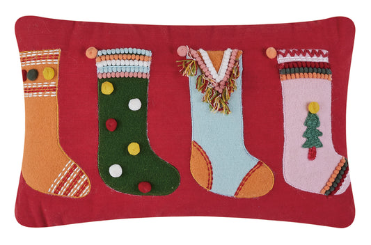 Boho Stockings Embroidered Pillow Poly filled
