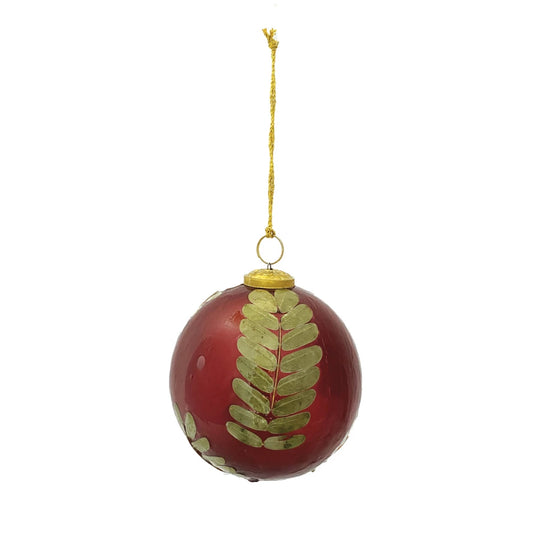 Burgandy Glass Ornament w/ Leaf