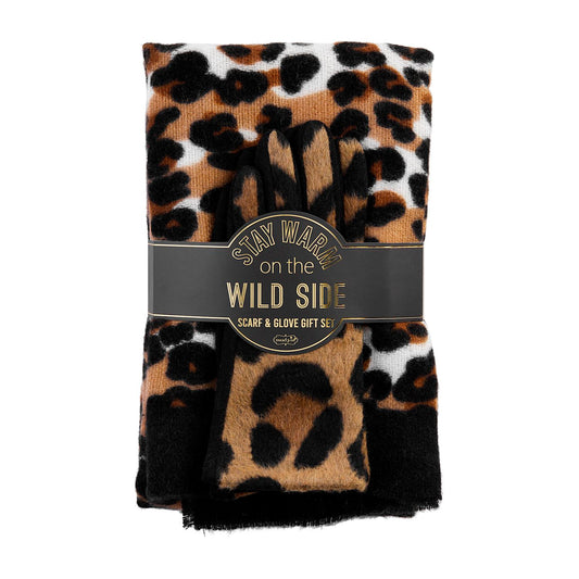 Leopard Scarf & Gloves Gift Set, Tan