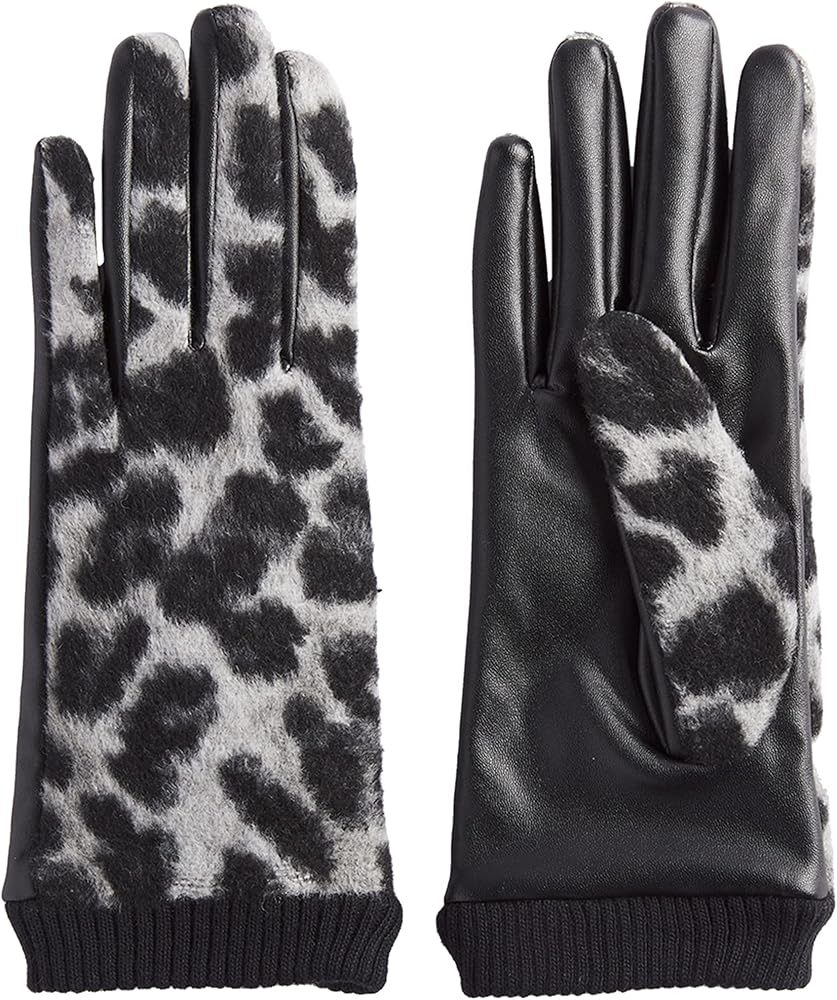 Leopard Ribbed Glove Gray
