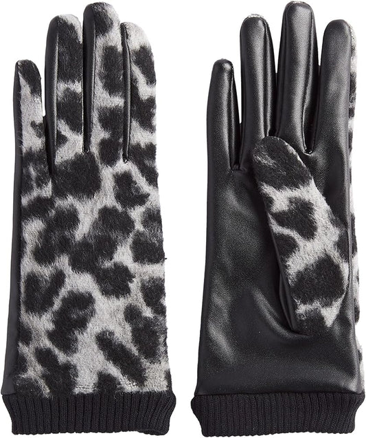 Leopard Ribbed Glove Gray