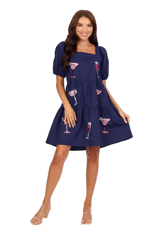 Della Sparkle Dress - Navy