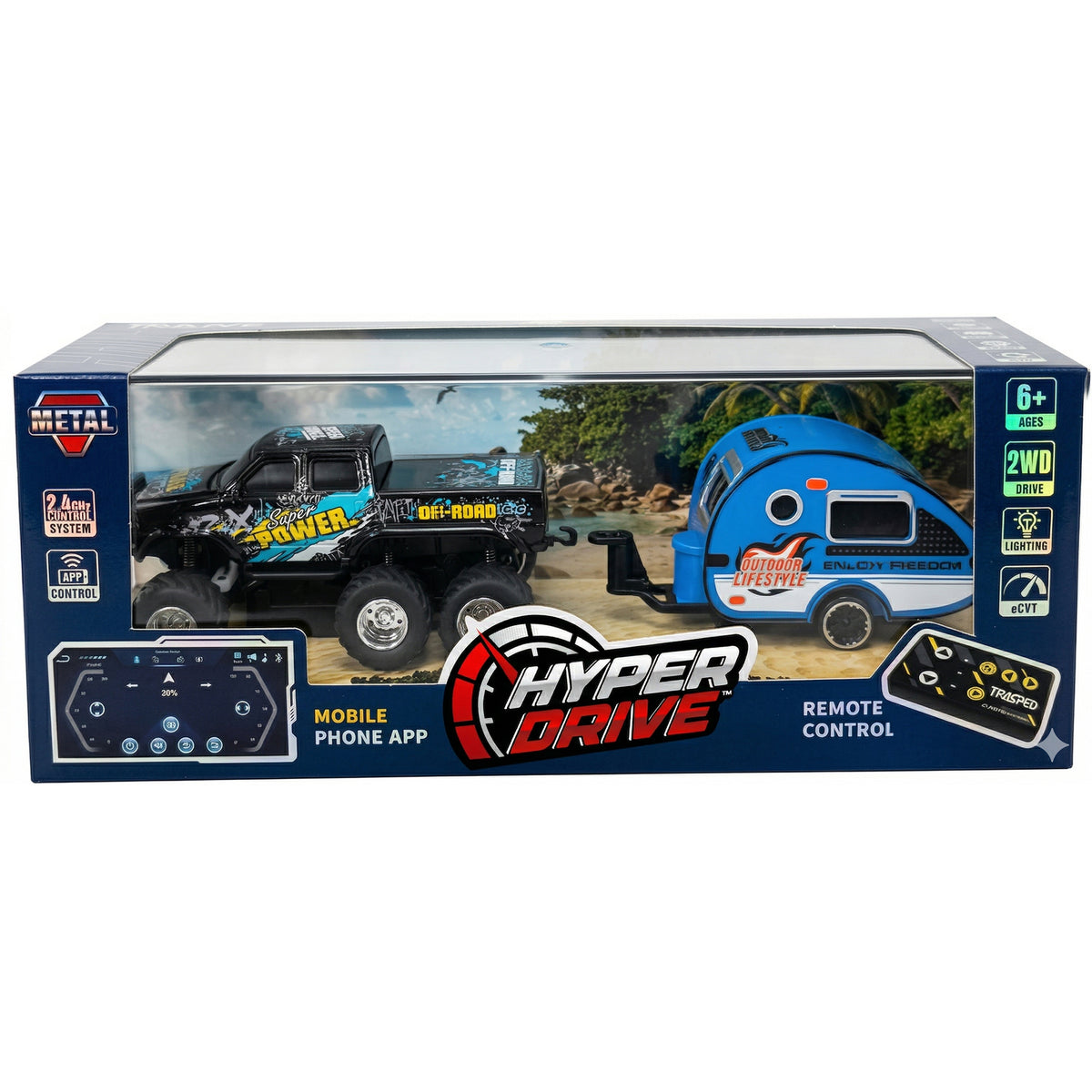 Mini RC 6-Wheel Pickup with Trailer 1:64 Scale
