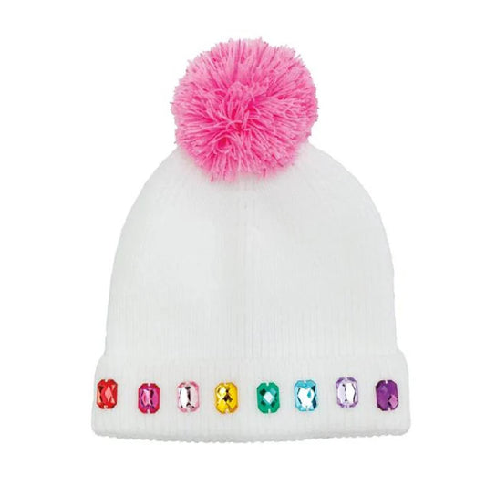 White Rainbow Rhinestone Beanie