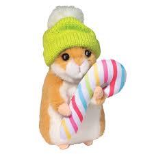 Holiday Hamster w/ Winter Hat & Candy Cane