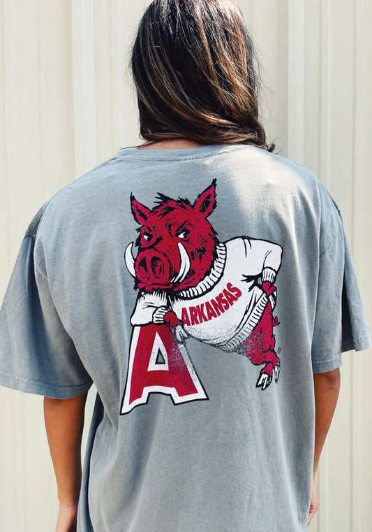 Hog Leaning on "A" Grey T Shirt